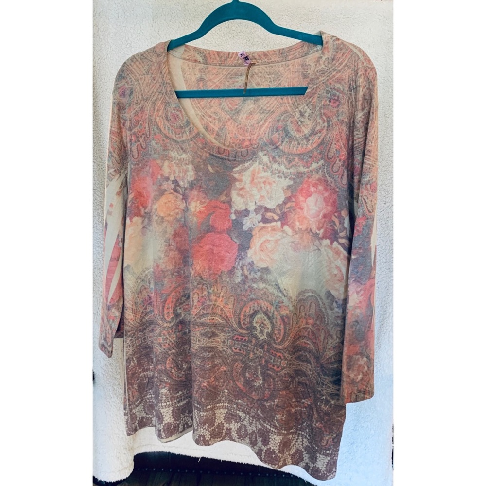 Kiara XXL Faded Patterned 3/4 Sleeve Tee